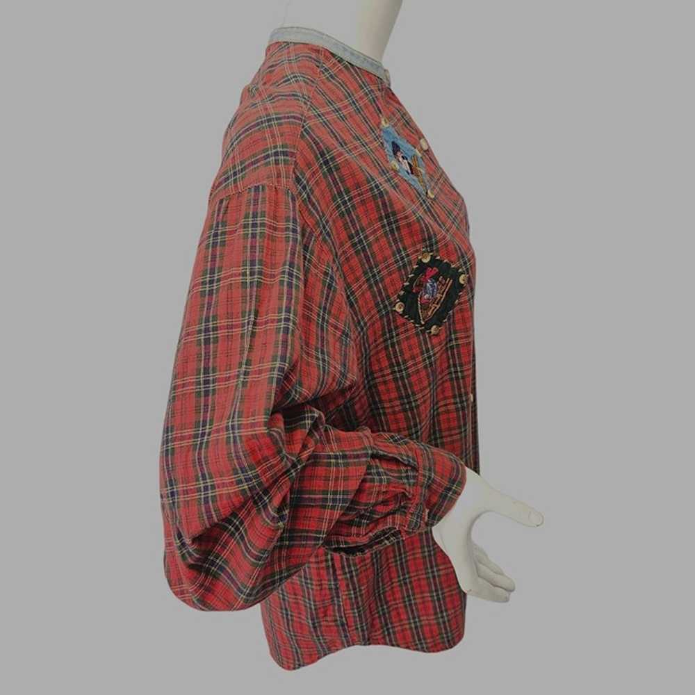 80s Bill Blass Christmas Shirt Red Plaid Patch Ap… - image 4