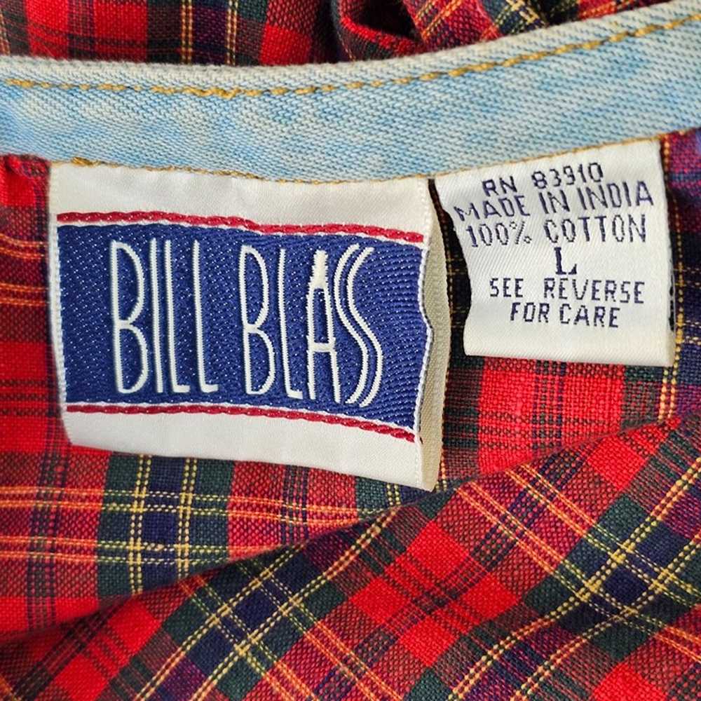 80s Bill Blass Christmas Shirt Red Plaid Patch Ap… - image 5