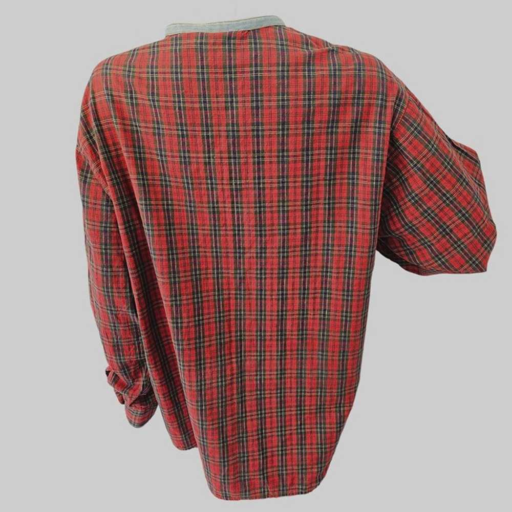 80s Bill Blass Christmas Shirt Red Plaid Patch Ap… - image 6