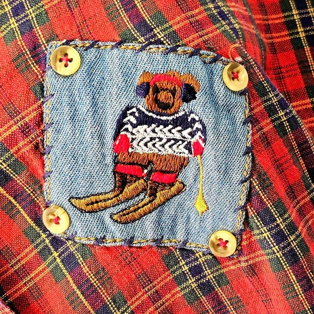 80s Bill Blass Christmas Shirt Red Plaid Patch Ap… - image 8