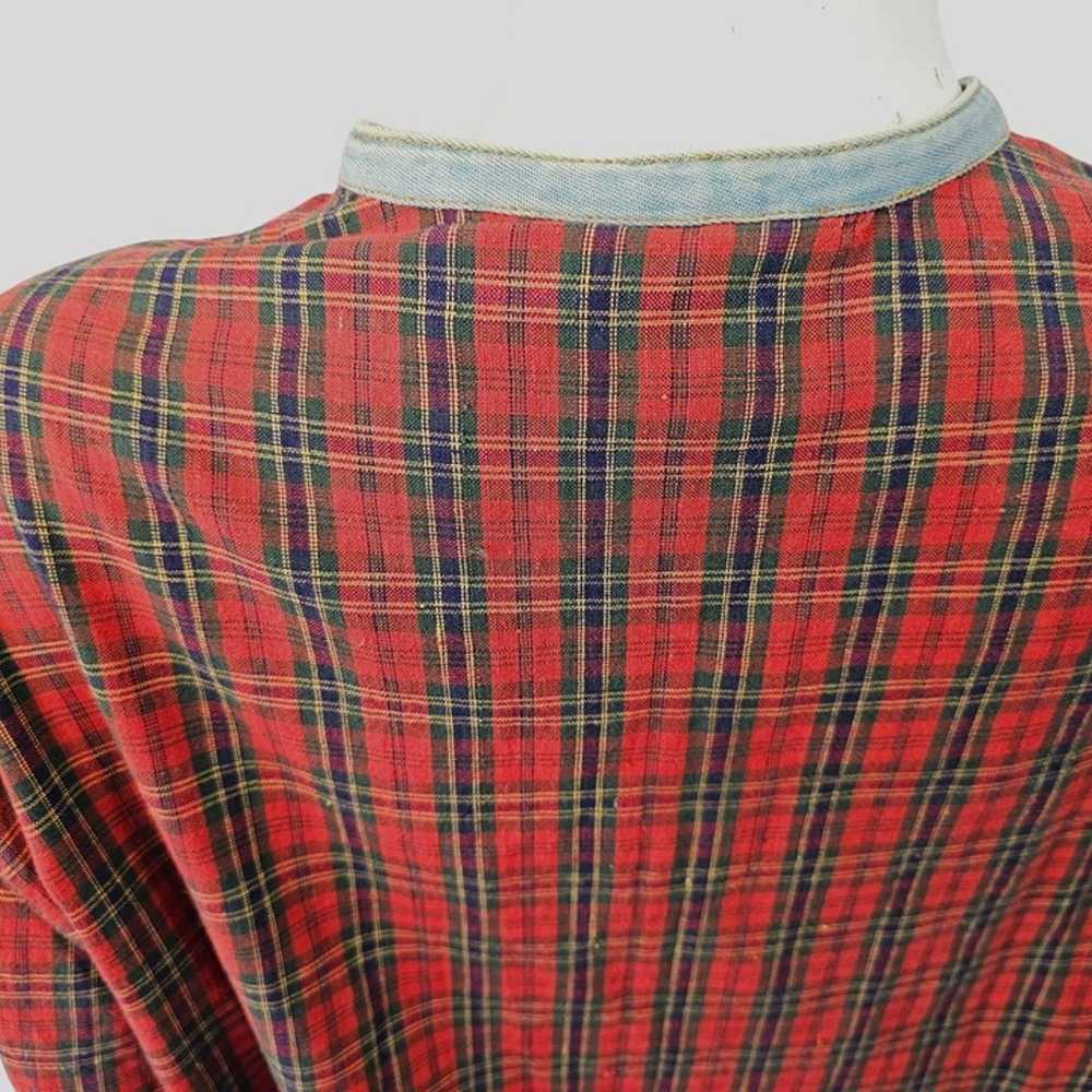 80s Bill Blass Christmas Shirt Red Plaid Patch Ap… - image 9