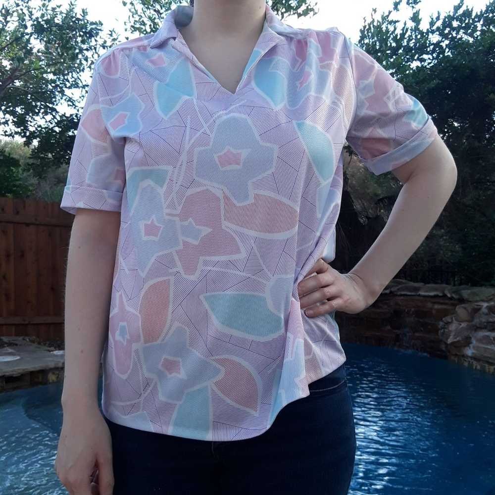 Vintage Abstract Psychedelic Floral Polo - image 3