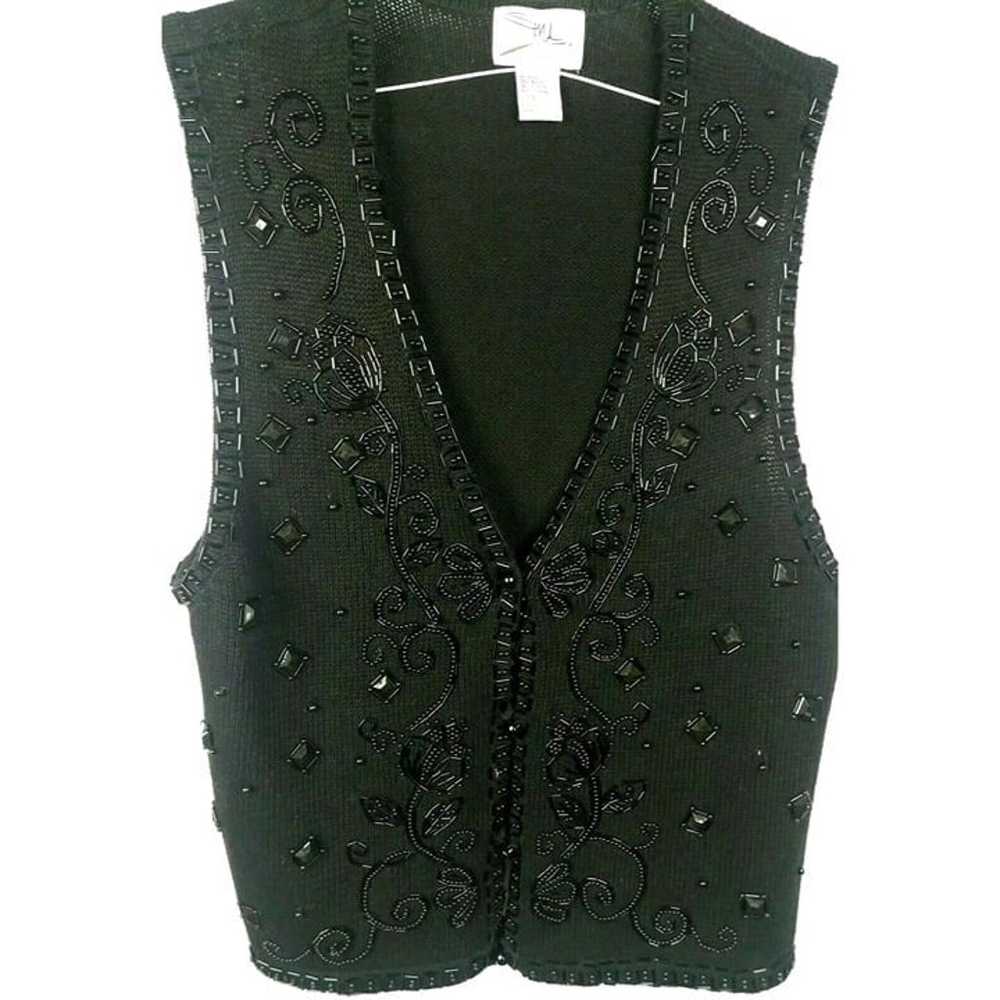 SML Sport Black Beaded Sweater Vest Large Sequine… - image 1