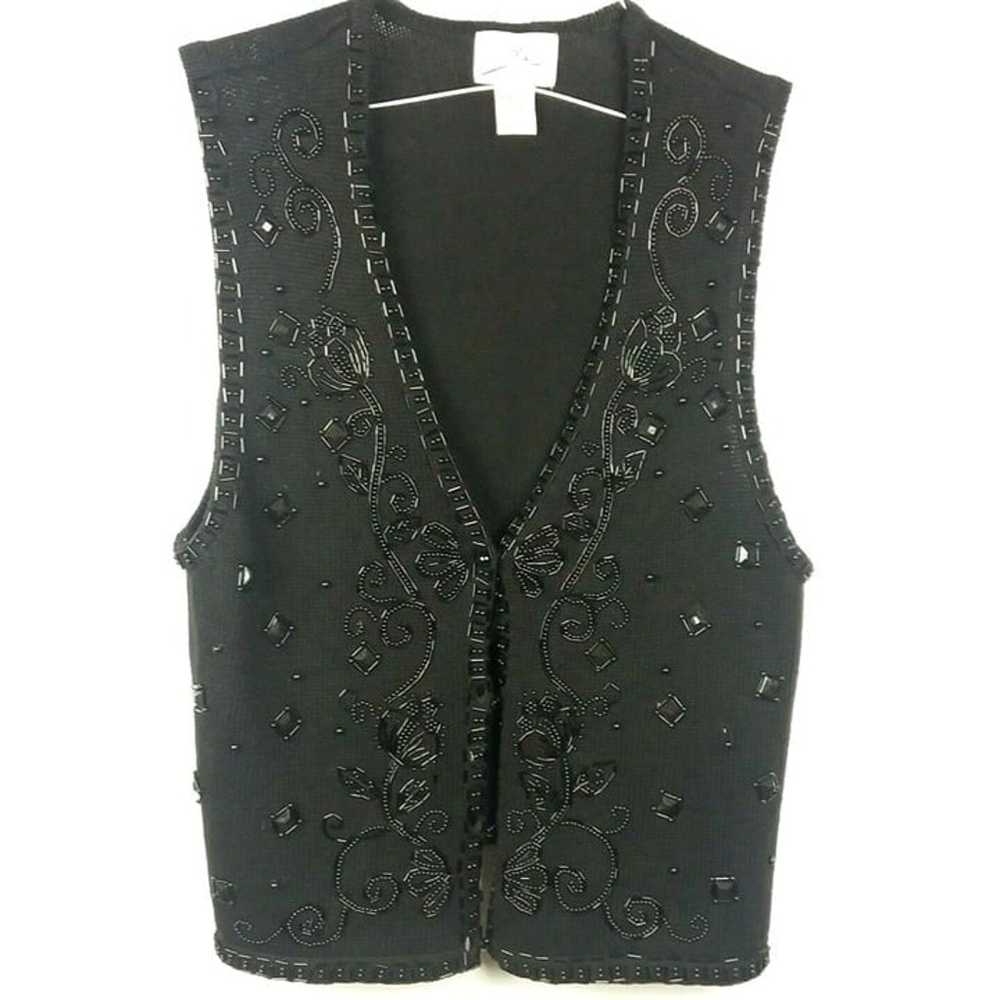 SML Sport Black Beaded Sweater Vest Large Sequine… - image 2