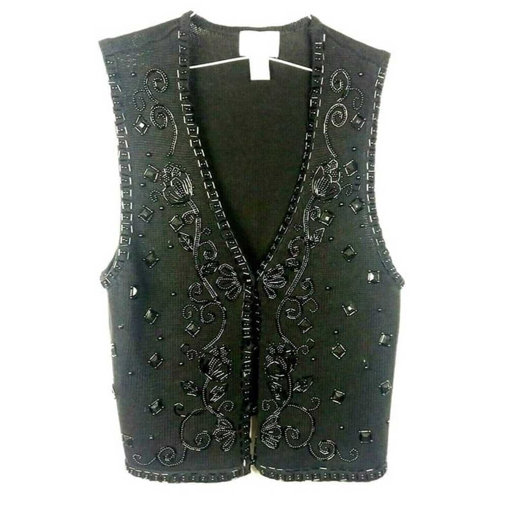 SML Sport Black Beaded Sweater Vest Large Sequine… - image 8