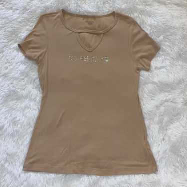 Vintage Y2K tan crystal bebe top L