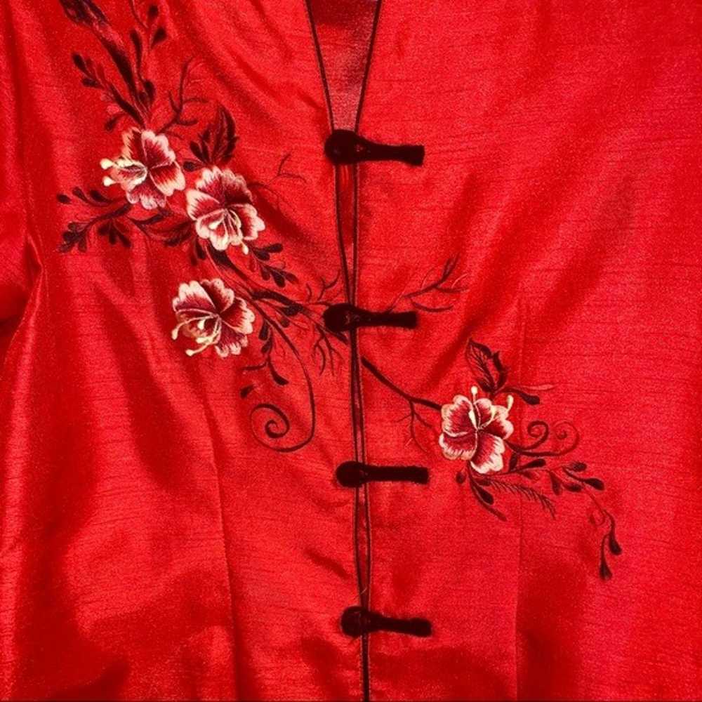 Vintage Red 100% Silk Oriental Top Large - image 3