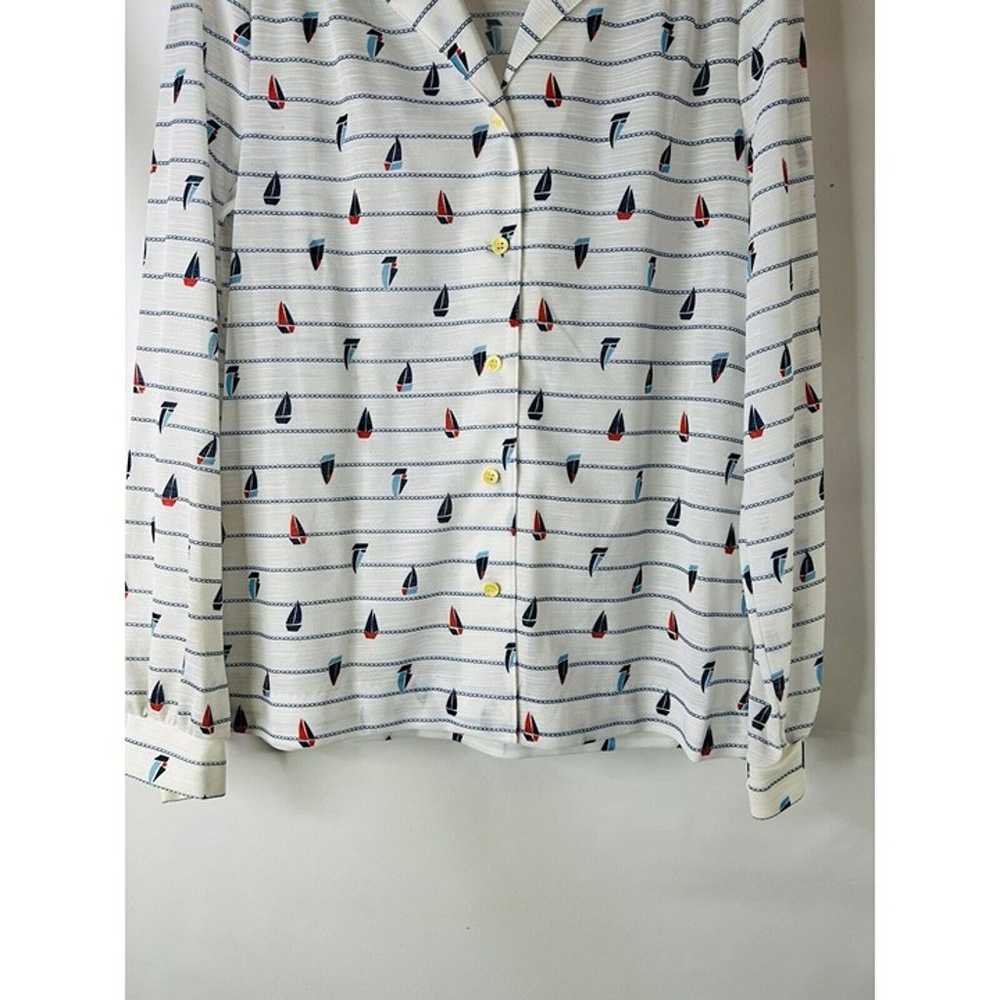 VTG 80s Womens Large Sail Boat Print Button Front… - image 5