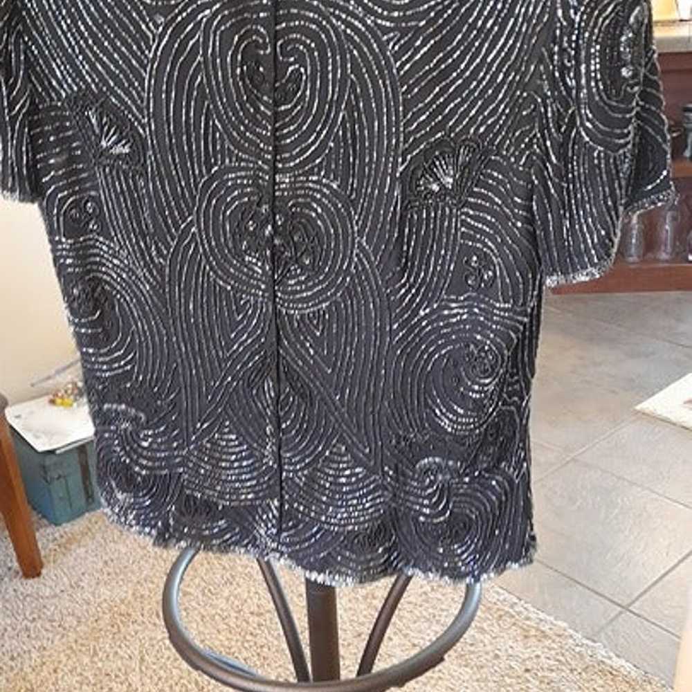 80s Vintage Papell Boutique Evening Black Silk Ha… - image 2