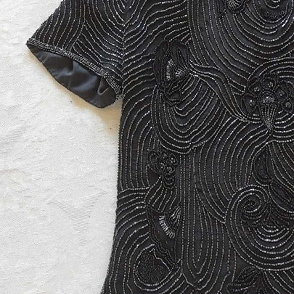 80s Vintage Papell Boutique Evening Black Silk Ha… - image 4