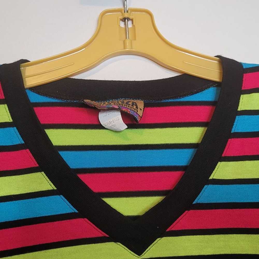 Vintage V Neck Tshirt Rainbow Stripes Forenza 80s… - image 3