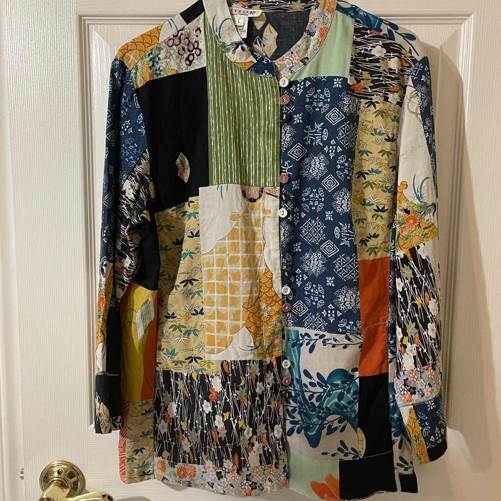 Patchwork silk vintage blouse - image 1