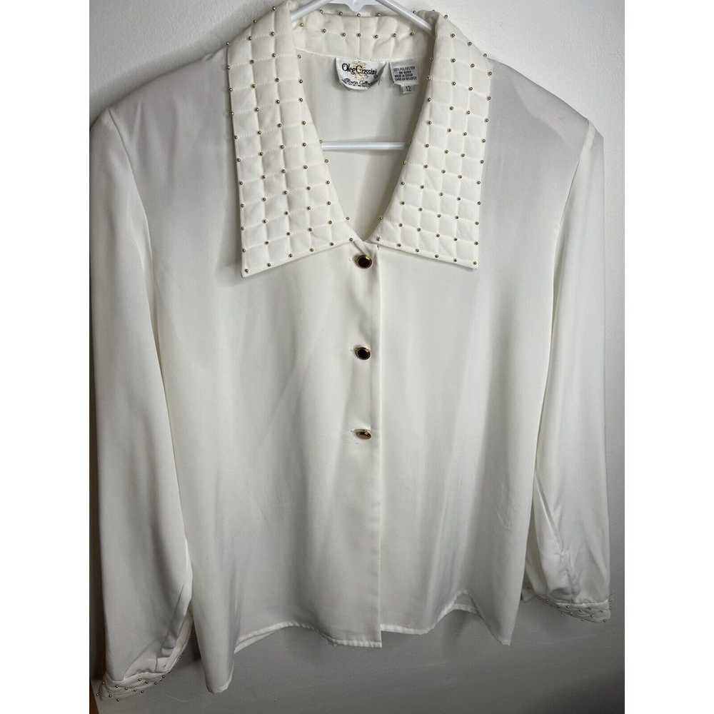 Vintage Oleg Cassini Simple White Top Blouse Gold… - image 2