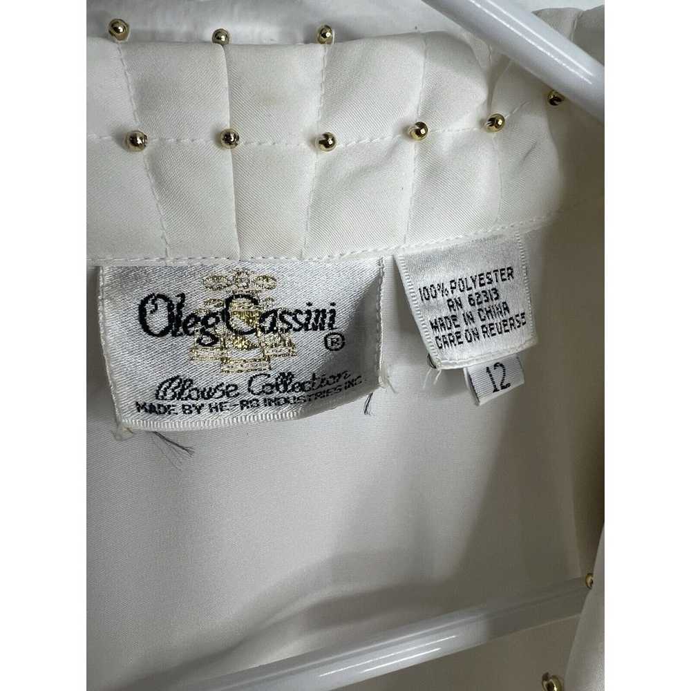 Vintage Oleg Cassini Simple White Top Blouse Gold… - image 6