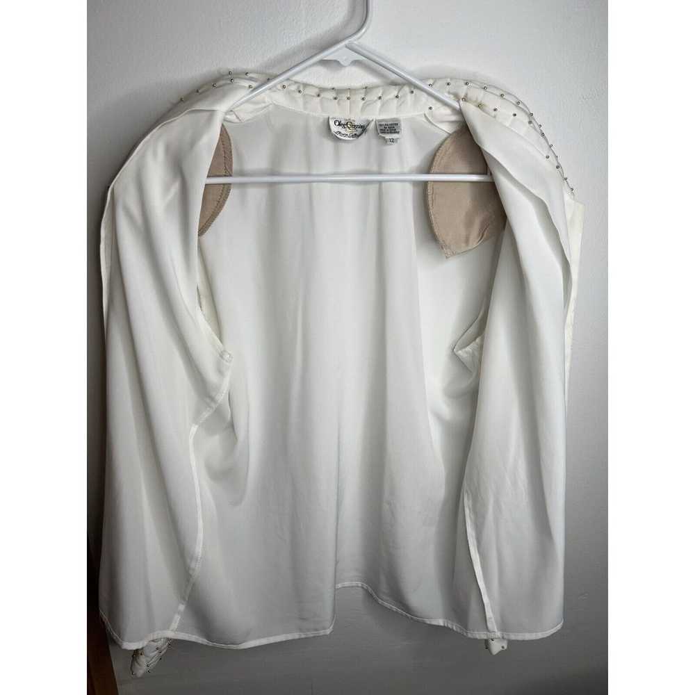 Vintage Oleg Cassini Simple White Top Blouse Gold… - image 7