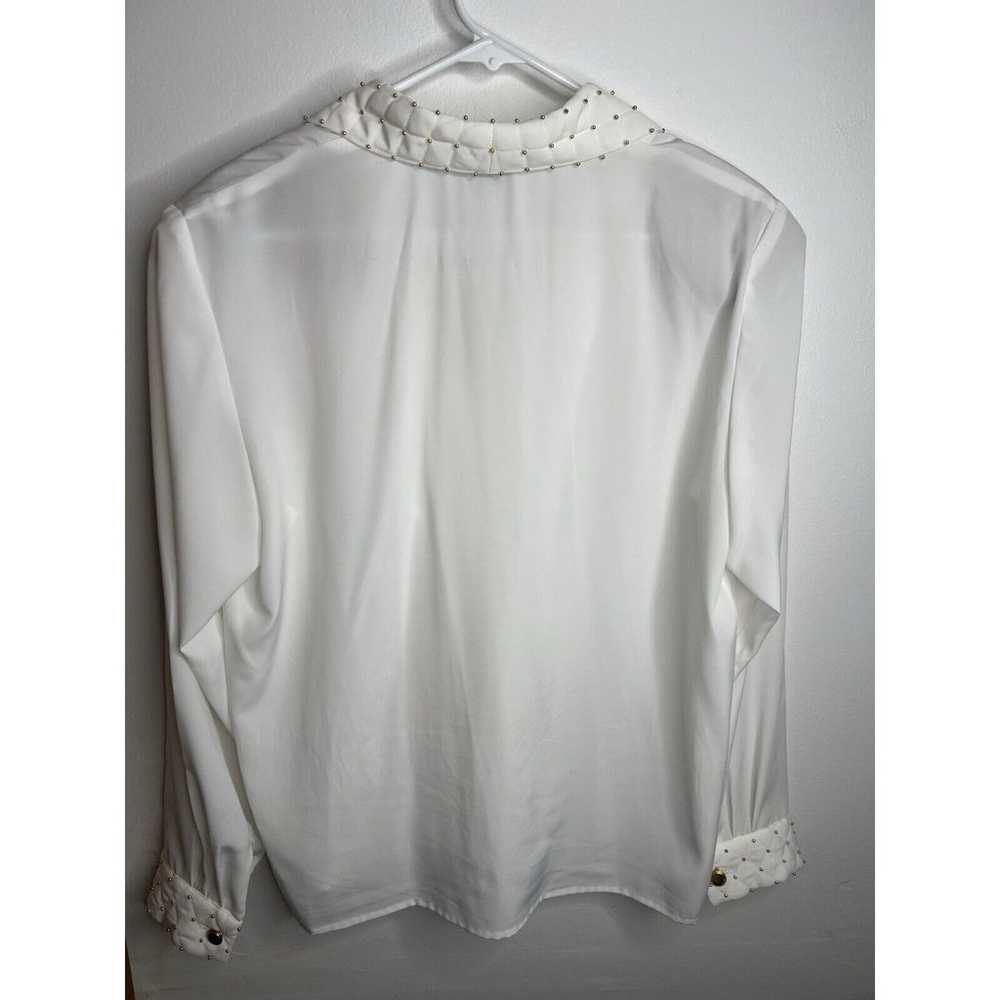 Vintage Oleg Cassini Simple White Top Blouse Gold… - image 8