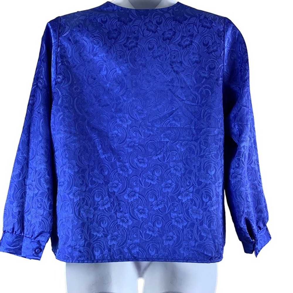 Vintage Shirt Royal Blue Shoulder Pads Floral Jac… - image 2