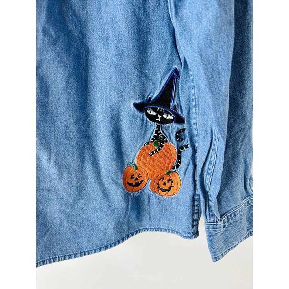 Vintage Womens Large Halloween Pumpkin Cat Stitch… - image 2