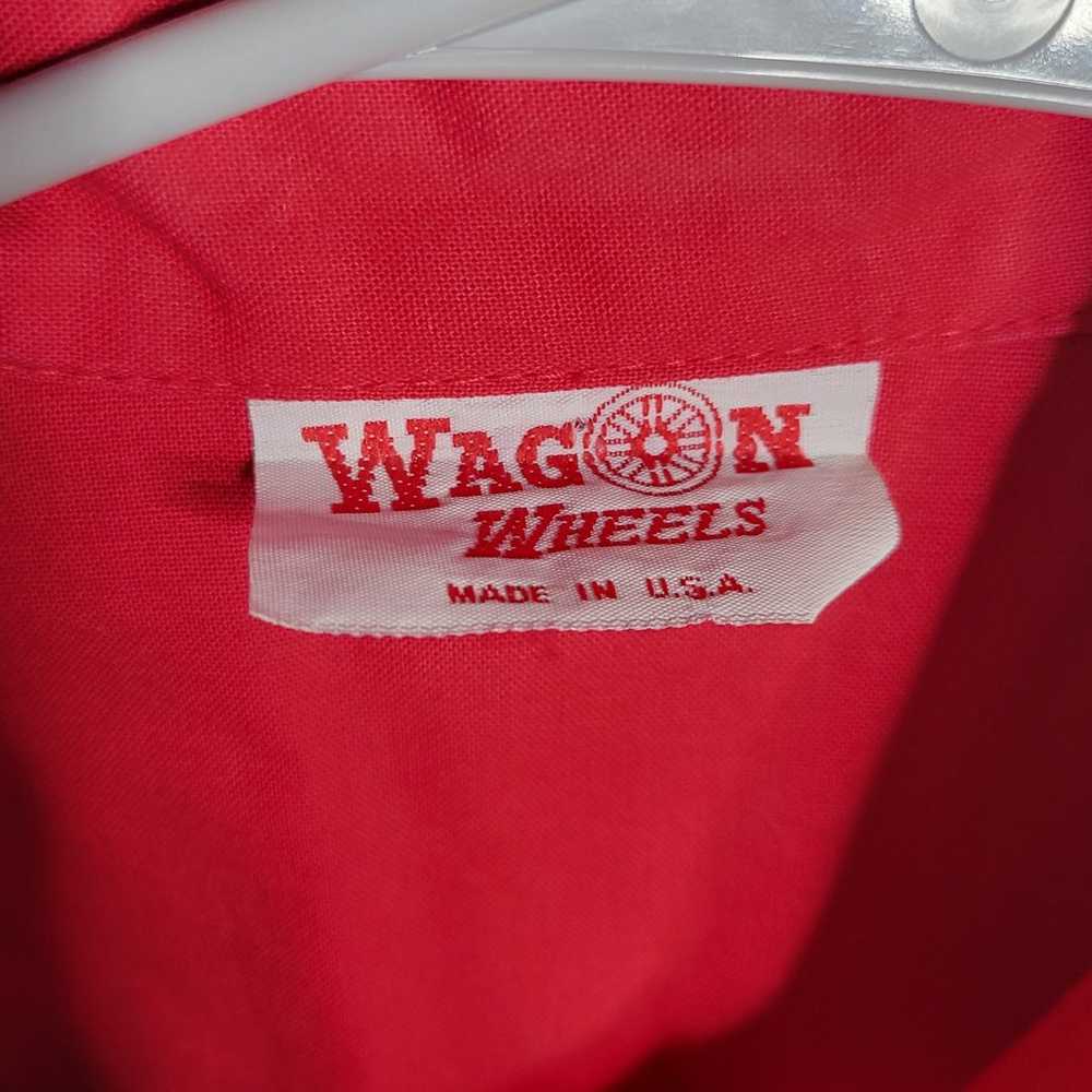 Vintage Wagon Wheels Western Red Button up - image 6