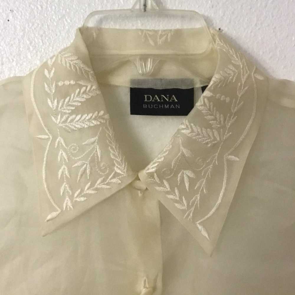 Dana Bachman 100% Silk Cream Beige Sheer Embroide… - image 3