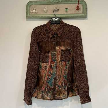 Vintage 90 JAIPUR long sleeve sheer animal print … - image 1