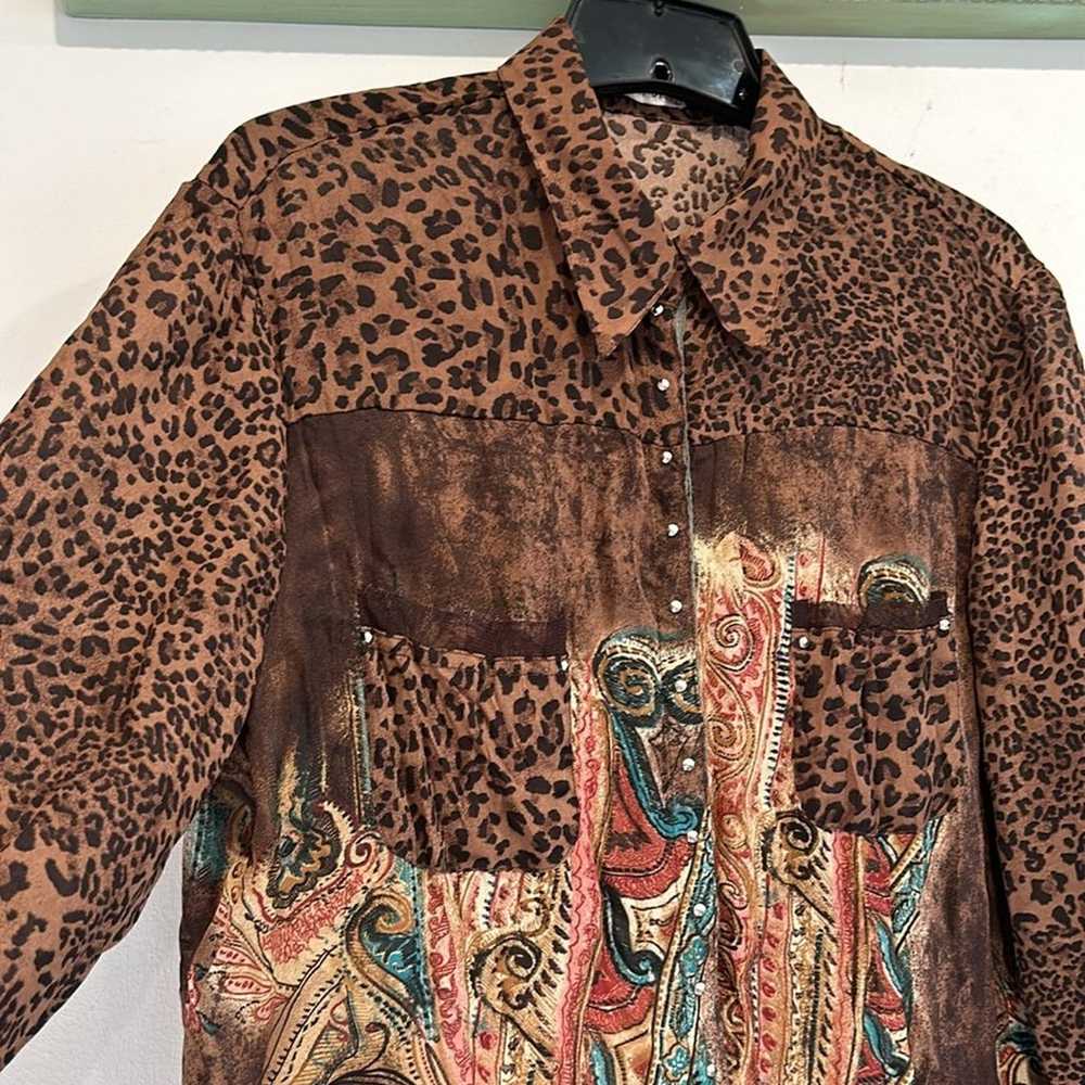 Vintage 90 JAIPUR long sleeve sheer animal print … - image 2