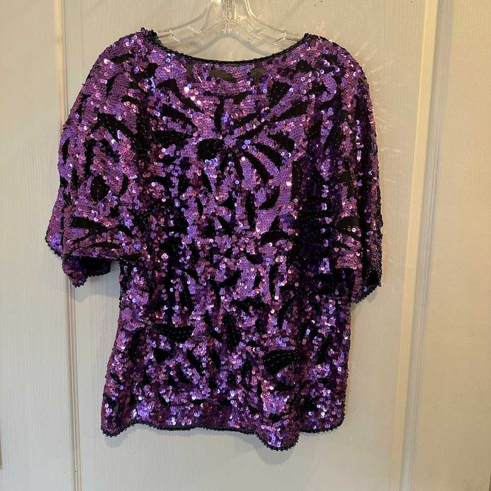 Vintage sequin and beaded purple and black blouse… - image 5