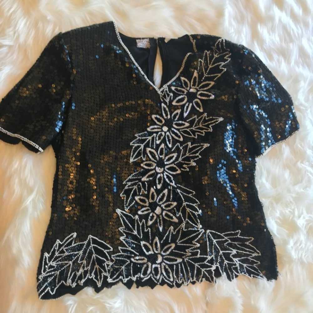 Vintage Stenay 100% Silk Sequin Top- L - image 1