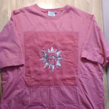 Vintage Johnny Was Sun Face Embroidered T-Shirt