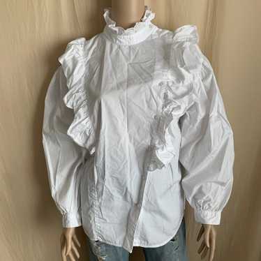 Vintage 90s THEO white cotton ruffle poet prairie… - image 1