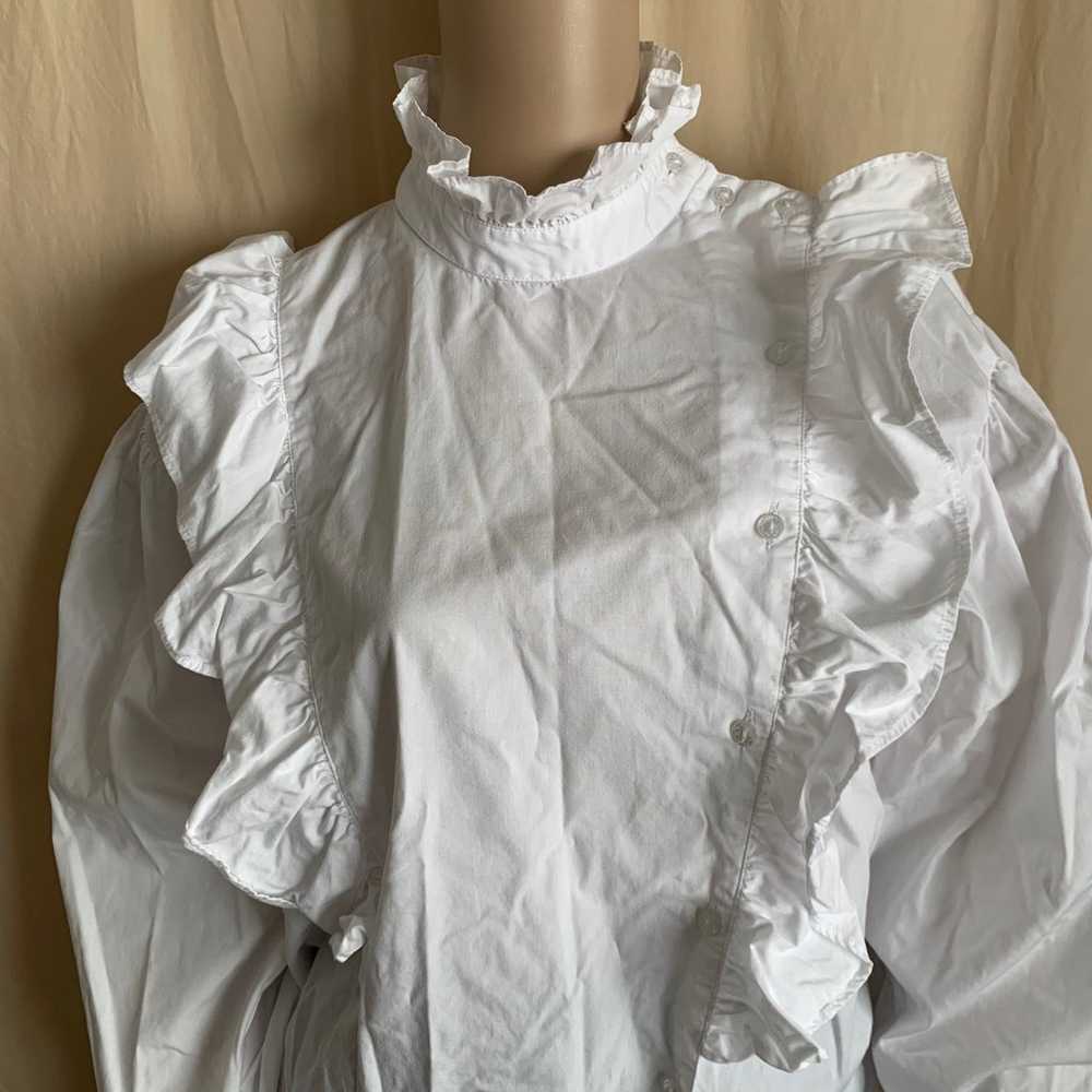 Vintage 90s THEO white cotton ruffle poet prairie… - image 2