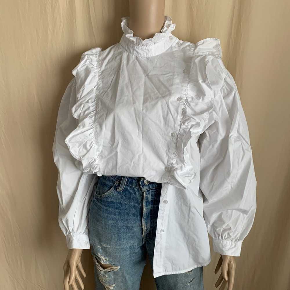 Vintage 90s THEO white cotton ruffle poet prairie… - image 4