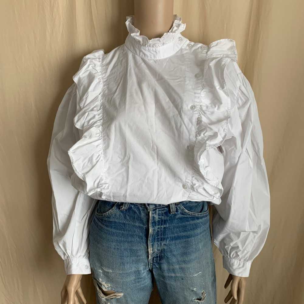 Vintage 90s THEO white cotton ruffle poet prairie… - image 5