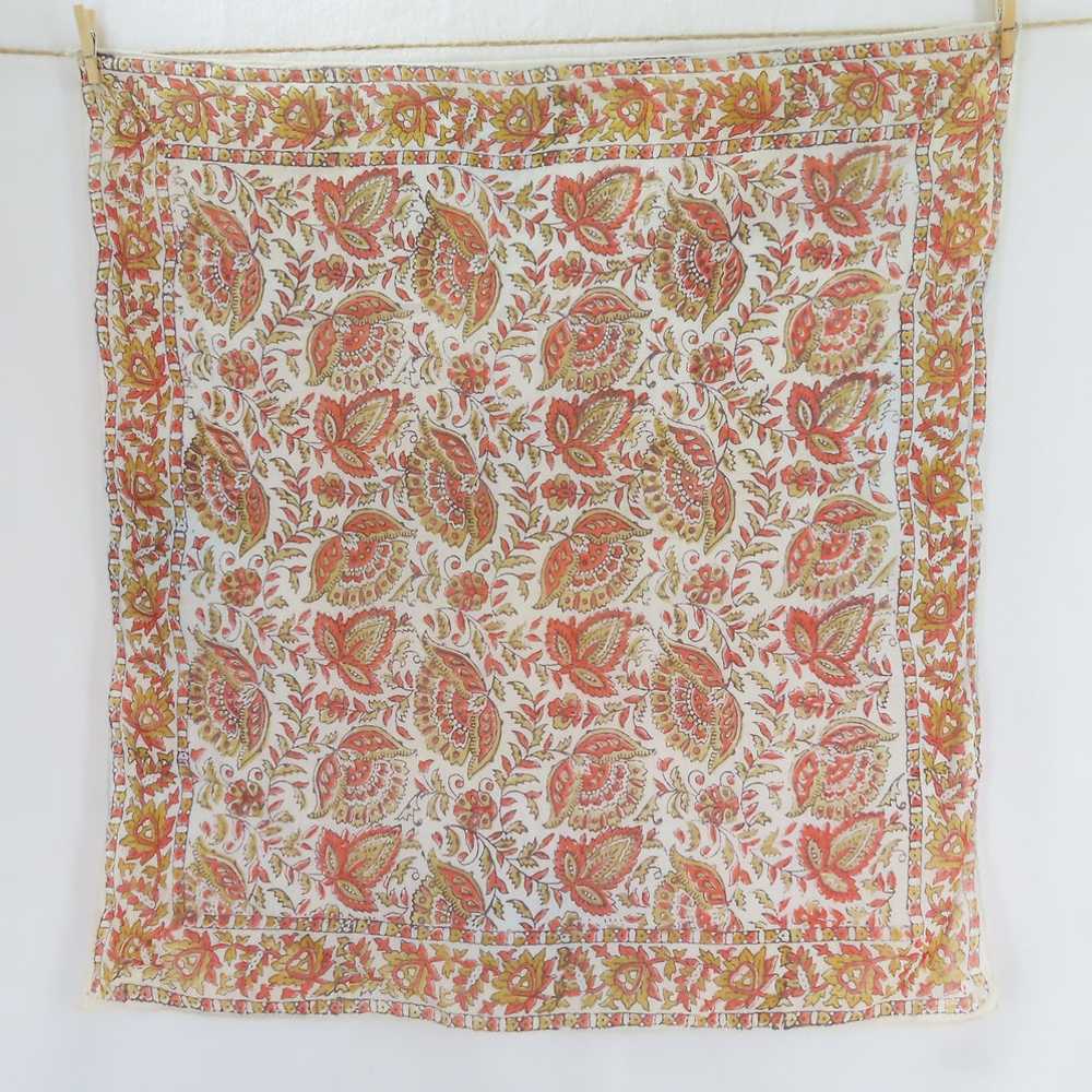 Indian Floral Print Vintage Cotton Scarf White Or… - image 1