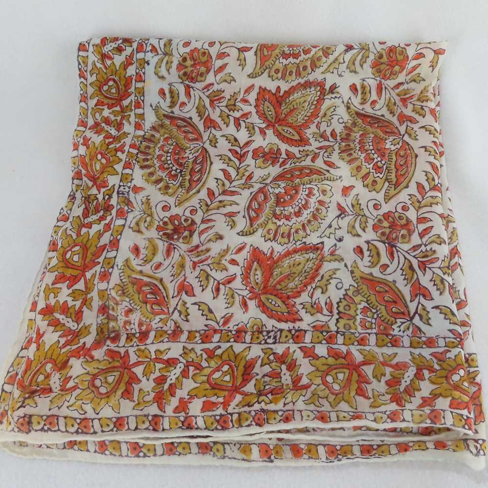 Indian Floral Print Vintage Cotton Scarf White Or… - image 2