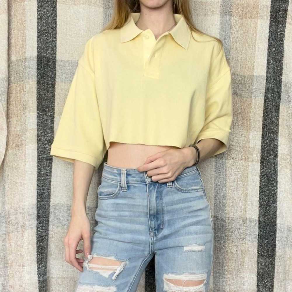 Custom Cropped Yellow Short Sleeve Cotton Polo - image 4