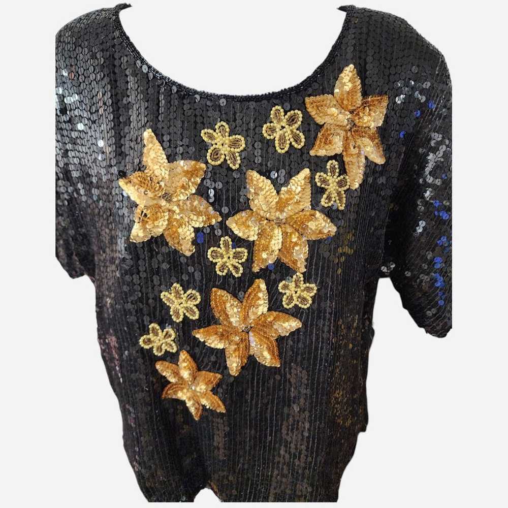 Vintage   Night Vogue sequin Top | Large - image 3