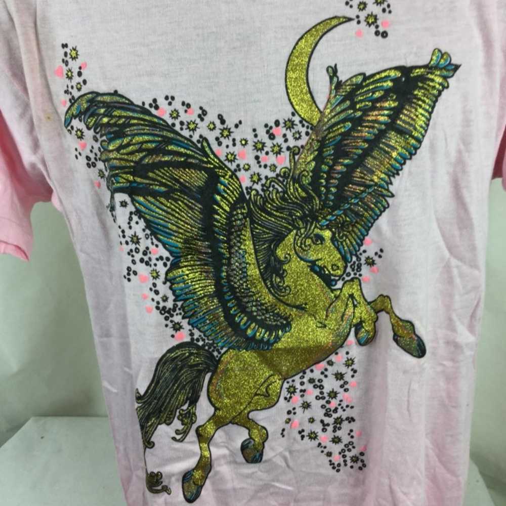 Vintage Pink unicorn Pegasus T-Shirt L - image 3