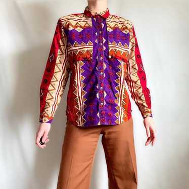 Vintage 90s/1990s Western Shirt, Bright Geometric… - image 1