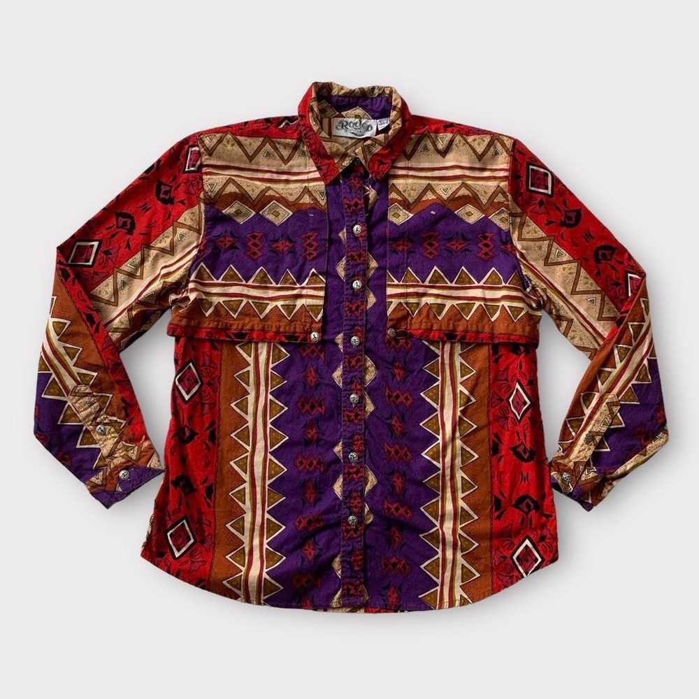 Vintage 90s/1990s Western Shirt, Bright Geometric… - image 2