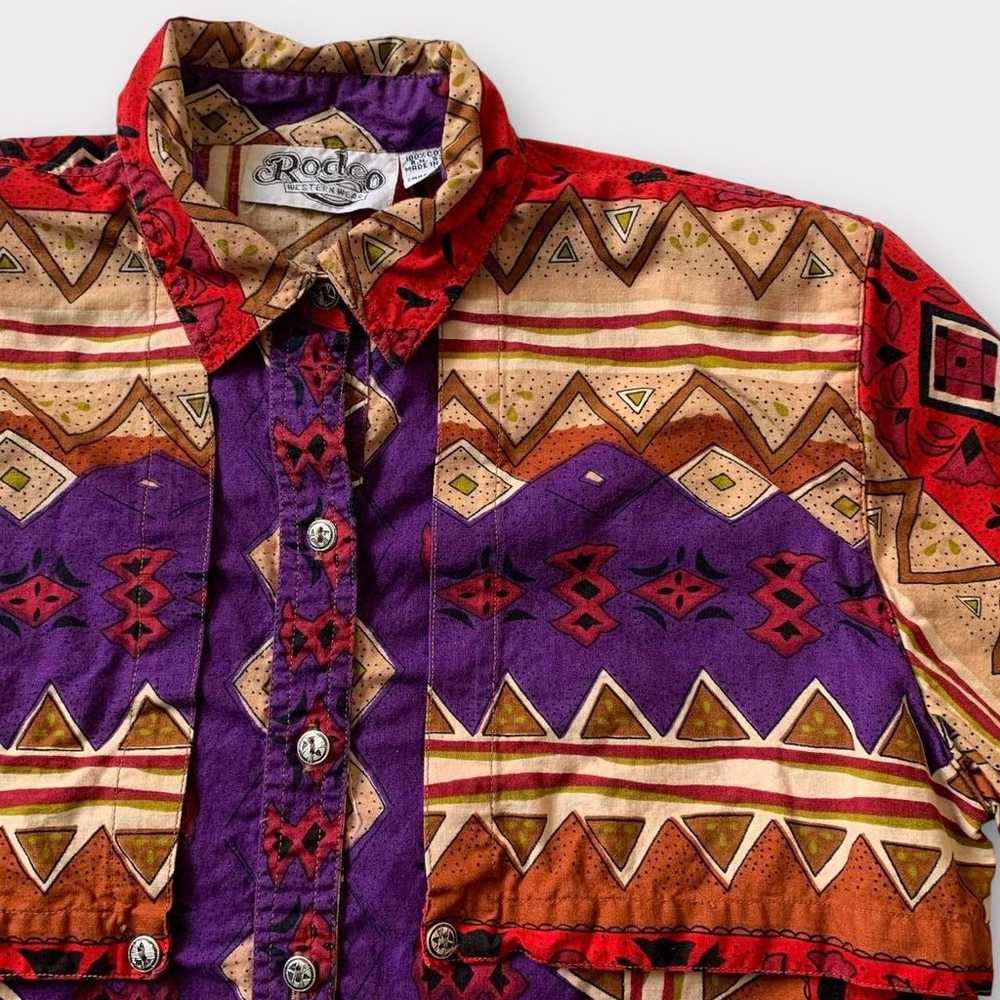 Vintage 90s/1990s Western Shirt, Bright Geometric… - image 3