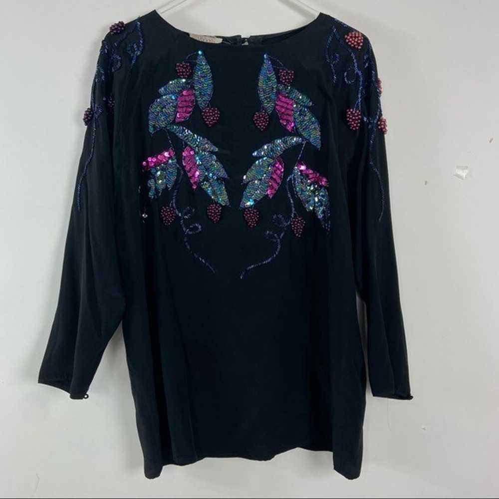 Vanna 100% silk black beaded sequin top. Size 14 - image 11