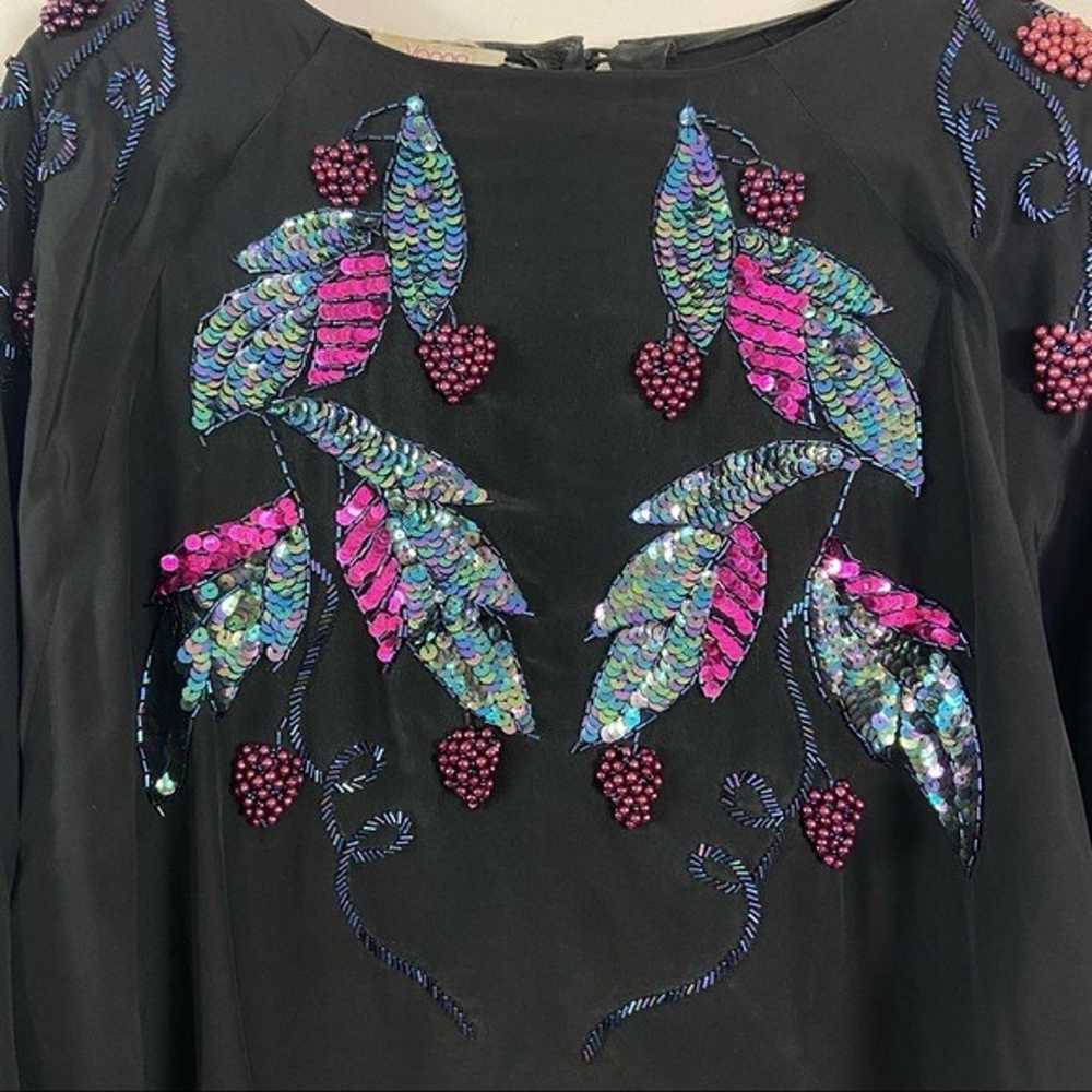 Vanna 100% silk black beaded sequin top. Size 14 - image 3