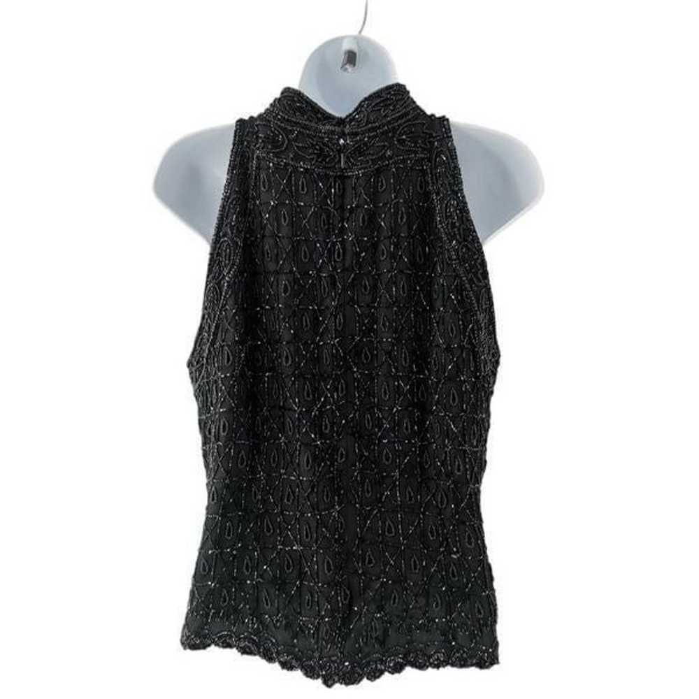 Vintage Black Black Silk Beaded/Sequin Halterneck… - image 2