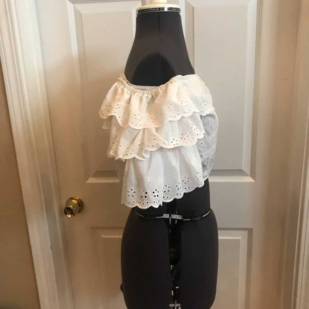 Vintage white crop top with puff sleeve sz M/L - image 6