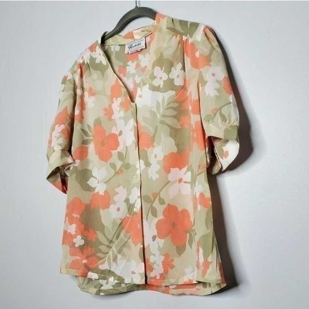 Vintage Teddi Floral Blouse Size 14 Orange White … - image 1