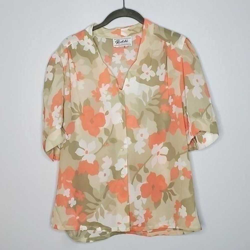 Vintage Teddi Floral Blouse Size 14 Orange White … - image 3