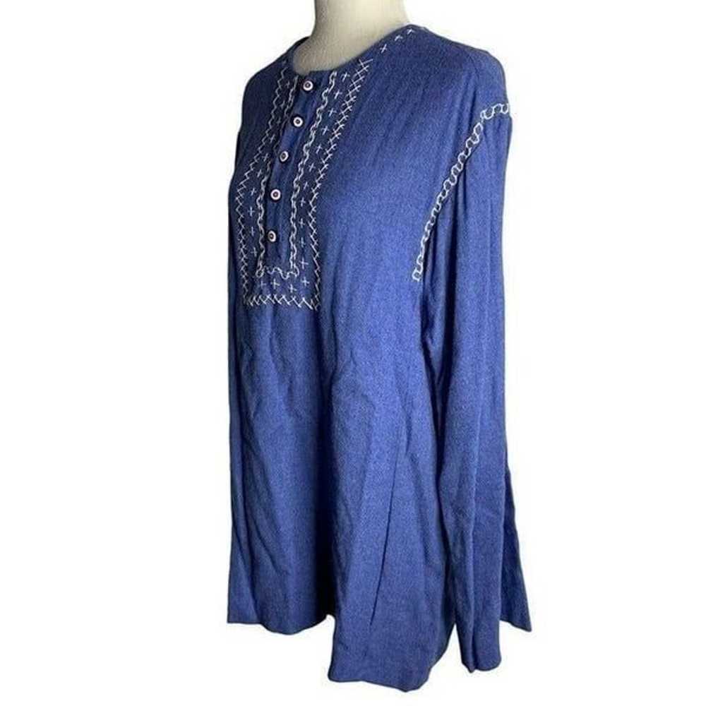 Vintage 70s Tunic Mini Dress L Blue Embroidered B… - image 3