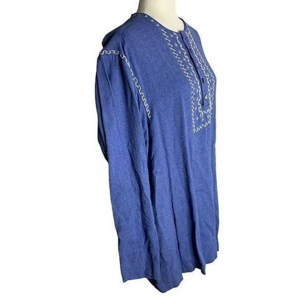 Vintage 70s Tunic Mini Dress L Blue Embroidered B… - image 5