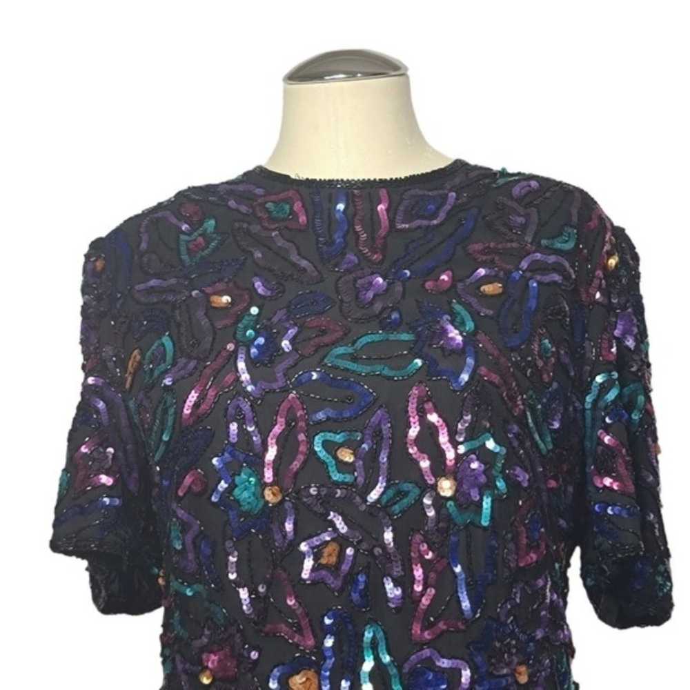 Scala Multi Color Colorful Sequin Beaded Pure Sil… - image 2